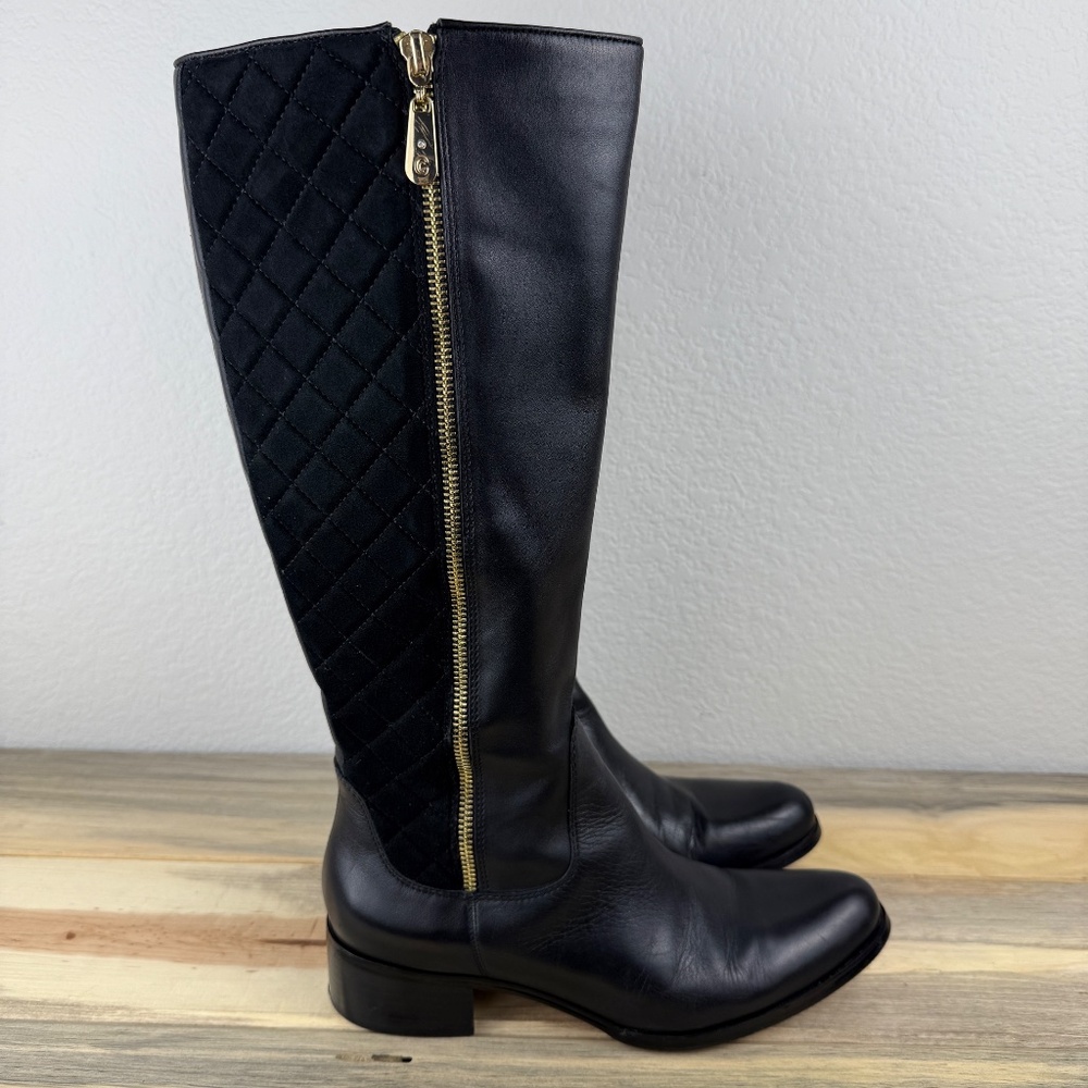 Corso Como Enrica Riding Knee High Boot Black Leather and Quilted Suede Size 7.5